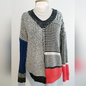 Christine Phillipe Colorblock V-Neck Sweater
